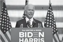  ?? THE ASSOCIATED PRESS] ?? Democratic presidenti­al candidate former Vice President Joe Biden speaks at campaign event Monday in Pittsburgh, Pa. [CAROLYN KASTER/