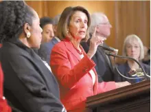  ?? AFP-Yonhap ?? Speaker of the House Nancy Pelosi (D-CA) speaks during an event to introduce the Raise The Wage Act in the Rayburn Room at the U.S. Capitol in Washington, D.C., Wednesday.