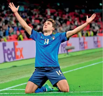  ?? —
AFP ?? Italy’s Federico Chiesa celebrates after scoring his team’s opening goal against Austria during their Euro Round of 16 match at Wembley Stadium in London on Saturday.