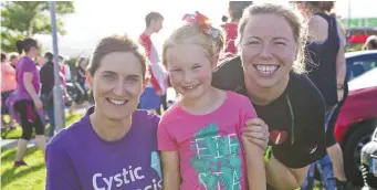  ??  ?? Kathryn and Ruby Floody with Pauline Coffey at the SOSAD 5k For Life, held at Aura Leisure Centre.