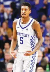  ?? ASSOCIATED PRESS FILE PHOTO ?? Kentucky’s Malik Monk celebrates a 3-point shot during the second half of a Feb. 28 game against Vanderbilt in Lexington, Ky. The freshman was picked as both player and newcomer of the year in the Southeaste­rn Conference, while Florida’s Mike White...