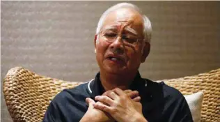  ?? - Reuters file ?? DENIES WRONGDOING: Malaysia’s former prime minister Najib Razak speaks to Reuters during an interview in Langkawi, Malaysia.