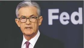  ?? KIICHIRO SATO / THE ASSOCIATED PRESS FILES ?? Federal Reserve Chairman Jerome Powell has been quite aggressive taking measures aimed at helping the U.S. economy rebound from the effects of the COVID-19 outbreak.