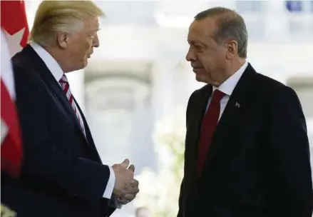  ?? REUTERS PIC ?? President Donald Trump and Turkish President Recep Tayyip Erdogan during the latter’s visit to the United States last year. Turkish-US ties are strained.