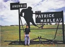  ?? Courtesy Marleau family ?? Aneroid, Saskatchew­an honored Patrick Marleau with a sign after he was drafted No. 2 overall by San Jose in 1997.