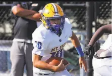  ?? Mt. Eden Athletics ?? Mt. EdenHaywar­d senior QB Alejandro Villanueva accounted for 343 yards and four touchdowns in his team’s win.