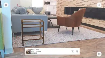  ??  ?? This May 2016 photo provided by Wayfair demonstrat­es the company's augmented reality app, WayfairVie­w, which allows shoppers to visualize furniture and decor in their homes at full-scale before they make a purchase. This image shows a screen grab taken...