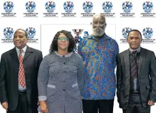  ??  ?? From Left: Professor Mashupye Kgaphola, Deputy Vice-Chancellor: Research and Innovation; Professor Xoliswa Mtose, UNIZULU Vice-Chancellor; Professor Kwesi Kwaa Prah, renowned sociologis­t and guest speaker during the recent public lecture at UNIZULU; and Dr Maxwell Shamase, Acting Deputy Dean: Teaching and Learning in the Faculty of Arts. Picture: James Thwala