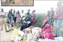  ?? ?? The DPM with some of her friends during the handover of groceries, pots and utensils donated for the elderly woman.