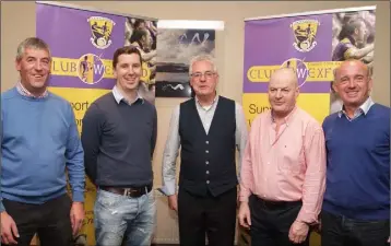  ??  ?? Co. Chairman Diarmuid Devereux (centre) at the Club Wexford sponsors’ night in the Amber Springs Hotel on Saturday with Conor Carton (Carton Pit Stop), Jim Hughes (Innovate), Jack Redmond (Jack’s Tavern) and Tony Doyle (Creane and Creane Insurance).