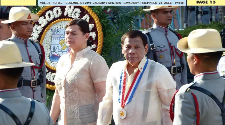  ??  ?? PRESIDENT Rodrigo Duterte and Mayor Sara Duterte attend the wreath laying ceremony for the 123rd death anniversar­y of Dr. Jose Rizal in his monument at Rizal Park. BING GONZALES