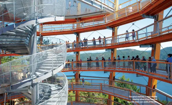  ?? ?? The spiral staircase and accessible viewing ramps of the Malahat Skywalk tower, just south of Mill Bay