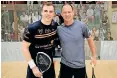  ?? ?? FORMER World No 1 Nick Matthew, left, faced Rodney Durbach, former SA No 1 and current head coach at the club in 2019.