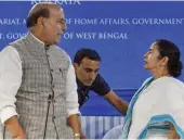  ?? — AP ?? Rajnath Singh and Mamata Banerjee attend the 23rd meeting of the Eastern Zonal Council in Kolkata on Monday.