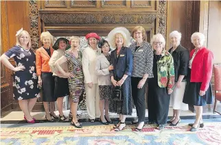  ??  ?? Above: The current board of the Ottawa Women’s Canadian Club. From left, Jenna Lacharity, Marilyn Law, Shauna Deamond, Frances Murphy Pike, Loreen O’Blenis, Connie Gowling, Kathy Schultz Boettger, Ann Blair, Cathy Ternan, Madeline Bissell, Gay...