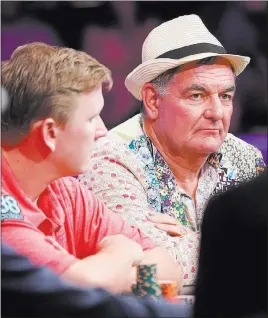  ?? Rachel Aston ?? Las Vegas Review-journal @rookie__rae John Hesp, a 64-year-old Englishman in white hat and multipatte­rned sport coat, is one of three amateurs this year who made it their mission to bring fun back to the tables of the World Series of Poker Main Event.