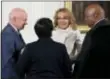  ?? CARolyN KASteR — AP ?? Former Arizona Rep. Gabby Giffords, third from left, and her husband Captain Mark Kelly, left, talks with Attorney General loretta lynch, second from left, South Carolina Sen. Gerald Malloy, D-Hartsville, right, before President Barack obama’s speech.