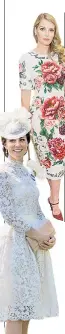  ??  ?? Fashion stakes: Lady Kitty Spencer at D+G’S Royal Ascot party, and, bottom, the Duchess of Cambridge in her favoured white lace last year