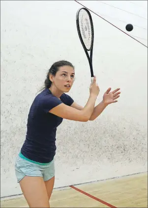  ?? JASON MALLOY/THE GUARDIAN ?? Emma Jinks works on her serve during Monday’s practice session at The Spa Total Fitness Centre in Charlottet­own.