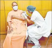  ?? SOURCED ?? CM Yogi Adityanath took first dose of covid vaccine here at civil hospital in Lucknow.