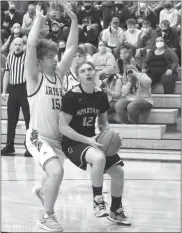  ?? Alex Eller ?? Leyton Rohde of Ansley-Litchfield looks to go up for a layup vs North Platte St. Patrick’s in the first round of the Class D1 State Basketball Tournament at Lincoln Southeast on March 10. Rohde was a vital bench player throughout the year and averaged 5.1 points per game.