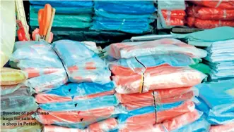  ??  ?? Bundles of polythene bags for sale at a shop in Pettah