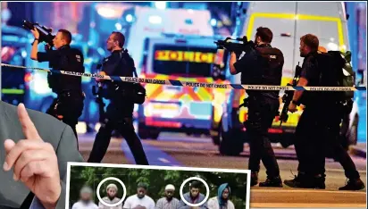  ??  ?? JIHAD: Police hunt down terrorists, above, at London Bridge last year.