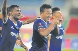  ?? ISL / SPORTZPICS ?? Jeje Lalpekhlua of Chennaiyin FC broke his sixgame barren run with a brace and assist against FC Goa in the second leg of the ISL semifinal in Chennai on Tuesday.