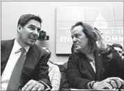  ?? JOSE LUIS MAGANA/AP ?? Marcelo Claure, left, Sprint Corp.’s executive chairman, and T-Mobile US CEO John Legere defended the merger.