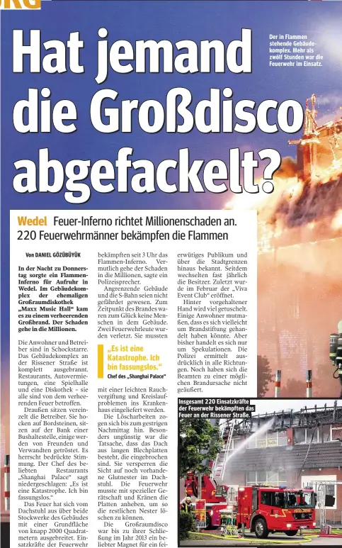  ??  ?? Der in Flammen stehende Gebäudekom­plex. Mehr als zwölf Stunden war die Feuerwehr im Einsatz.