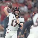  ?? DARREN YAMASHITA/USA TODAY SPORTS ?? Oregon State quarterbac­k Ben Gulbranson warms up before a game at Stanford on Oct. 8.