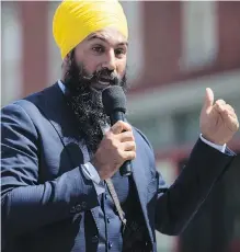  ??  ?? Federal NDP Leader Jagmeet Singh announces on Aug. 8 that he will run in a byelection in Burnaby South. Federal Green Party Leader Elizabeth May cited “leader’s courtesy” in offering not to run a Green candidate against him.