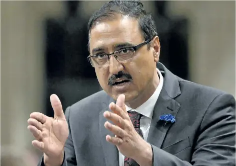  ?? ADRIAN WYLD/THE CANADIAN PRESS ?? Infrastruc­ture Minister Amarjeet Sohi responds to a question during question period Wednesday in the House of Commons on Parliament Hill in Ottawa. Sohi said the government wants to get the infrastruc­ture bank up and running by the end of the year.