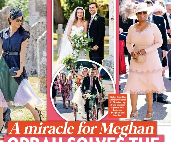  ??  ?? Right: It will be another feather in Oprah’s cap if she brokers a peace deal between Meghan and her dad.