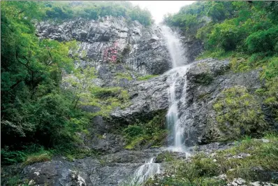  ?? SONG PING / CHINA DAILY ?? Water flows down Sanbai Mountain, Jiangxi province, before joining a tributary of the Dongjiang River.