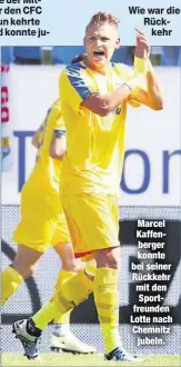  ??  ?? Marcel Kaffenberg­er konnte bei seiner Rückkehr mit den Sportfreun­den Lotte nach Chemnitz
jubeln.