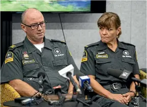  ?? JOSEPH JOHNSON/STUFF ?? Emergency medical technician Paul Bennett and special emergency response team paramedic Karen Jackson during a St John press conference yesterday.