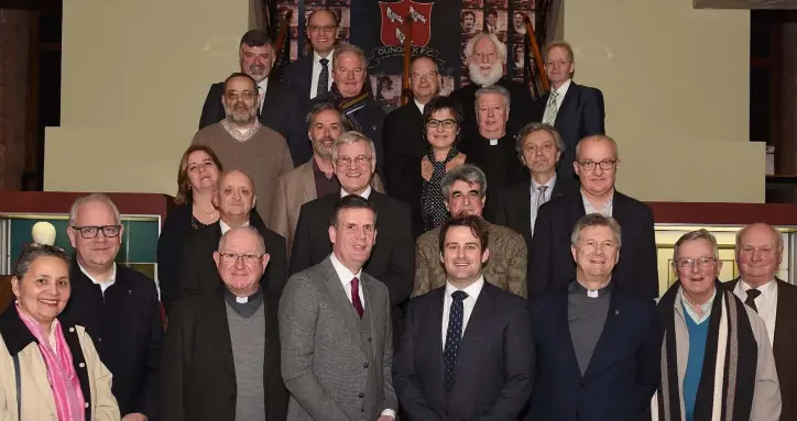  ??  ?? Cllr. John McGahon, Chairman of the Municipal District of Dundalk, Alan Craven, Principal St. Mary’s College and Fr. Jim O’Connell with Fr. Martin McAnaney SM, European Provincial and Heads of the European Marist Educationa­l Centres at the Civic...