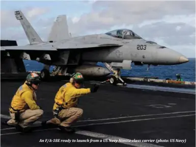  ??  ?? An F/A-18E ready to launch from a US Navy Nimitz-class carrier (photo: US Navy)