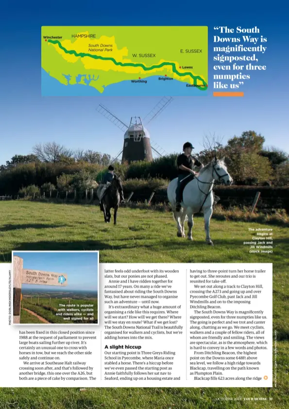  ??  ?? The route is popular with walkers, cyclists and riders alike — and well signed for all The adventure begins at Clayton Hill, passing Jack and Jill Windmills (stock image)