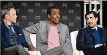  ?? AMY SUSSMAN/GETTY IMAGES/ TNS ?? (Left to right) NoahHawley, Chris Rock and Jason Schwartzma­n of “Fargo” speak during the FX segment of the 2020 Winter TCA Tour at The Langham Huntington, Pasadena on Jan. 9 in Pasadena, California.