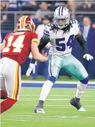  ?? ROGER STEINMAN/ASSOCIATED PRESS ?? Linebacker Jaylon Smith (54) missed his rookie year because of injury but is part of the resurgence of the Dallas defense.