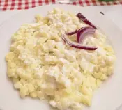  ??  ?? Galuska cooked in cheese, a Hungarian version of mac and cheese