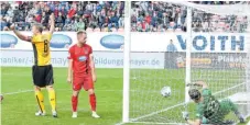  ??  ?? Nichts zu halten gab es beim Freistoß zum 1:0 für Dresden.