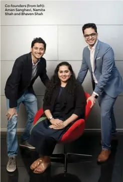  ?? PHOTOGRAPH BY RACHIT GOSWAMI ?? Co-founders (from left): Aman Sanghavi, Namita Shah and Bhaven Shah