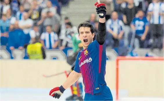  ?? FC BARCELONA ?? Grito de gol. Pablo Álvarez celebra un gol en la final de la Copa de Europa de hockey sobre patines, en la que Barcelona le ganó a Porto.