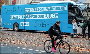  ??  ?? Youth has its say: anti-Brexit campaigner­s from the Our Future, Our Choice movement launched the group’s campaign battle bus in London over the weekend