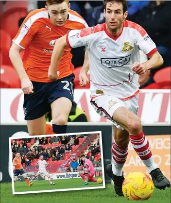  ??  ?? ON THE BALL: Doncaster’s Matty Blair ghosts past Luton’s Jack Senior. Alfie May scores, inset