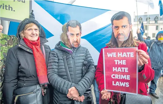  ?? Force. ?? FREE SPEECH: Protesters outside the Scottish Parliament to mark the Hate Crime and Public Order (Scotland) Act coming into