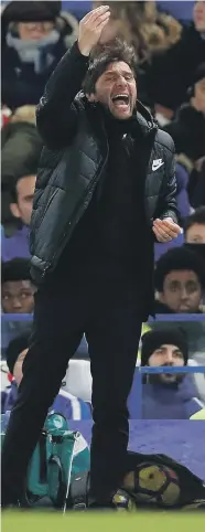  ??  ?? The emotional roller coaster Antonio Conte rides may be a less exhuberant against Hull City tonight but will likely be back to raging against Barcelona on Tuesday